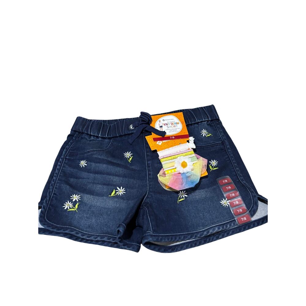 Memebers mark 7/8 denim w/ embroidered daisies elastic waist pull on shorts nwt